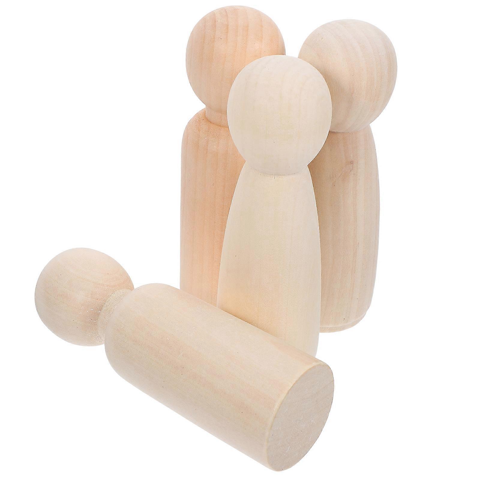 DIY Wooden Peg Dolls for Creative Painting Activities Beige Color 4pcs