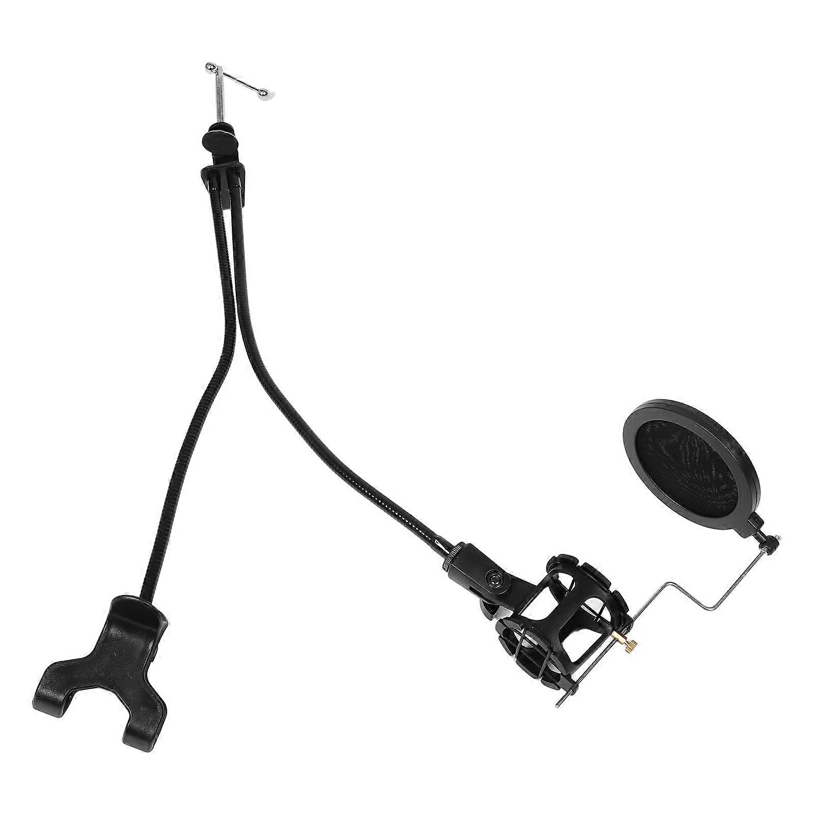 Flexible Gooseneck Microphone Stand with Phone Holder and Pop Filter for Live Streaming, Video Recording, and Podcasting – Adjustable Height &