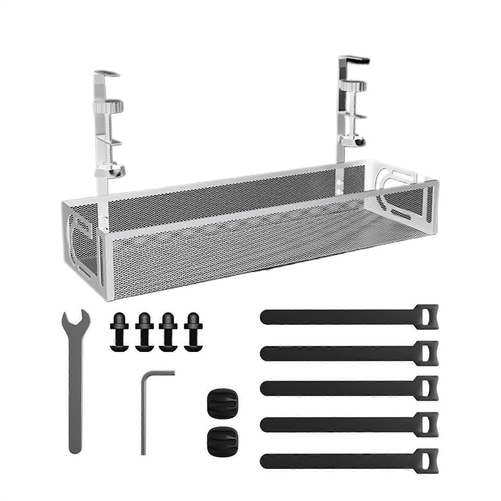 Cable Management Tray For Office Frame Under Desk No-Drill No-Damage White Metal Snap-On Cable Path Kit