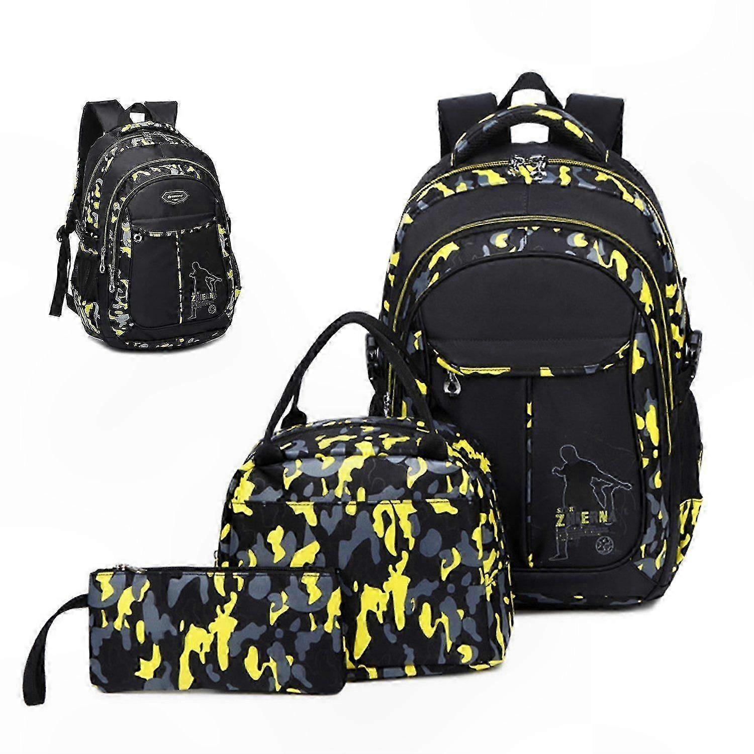 Black and Yellow Backpack Set for Boys, Durable Stylish Design for School Use