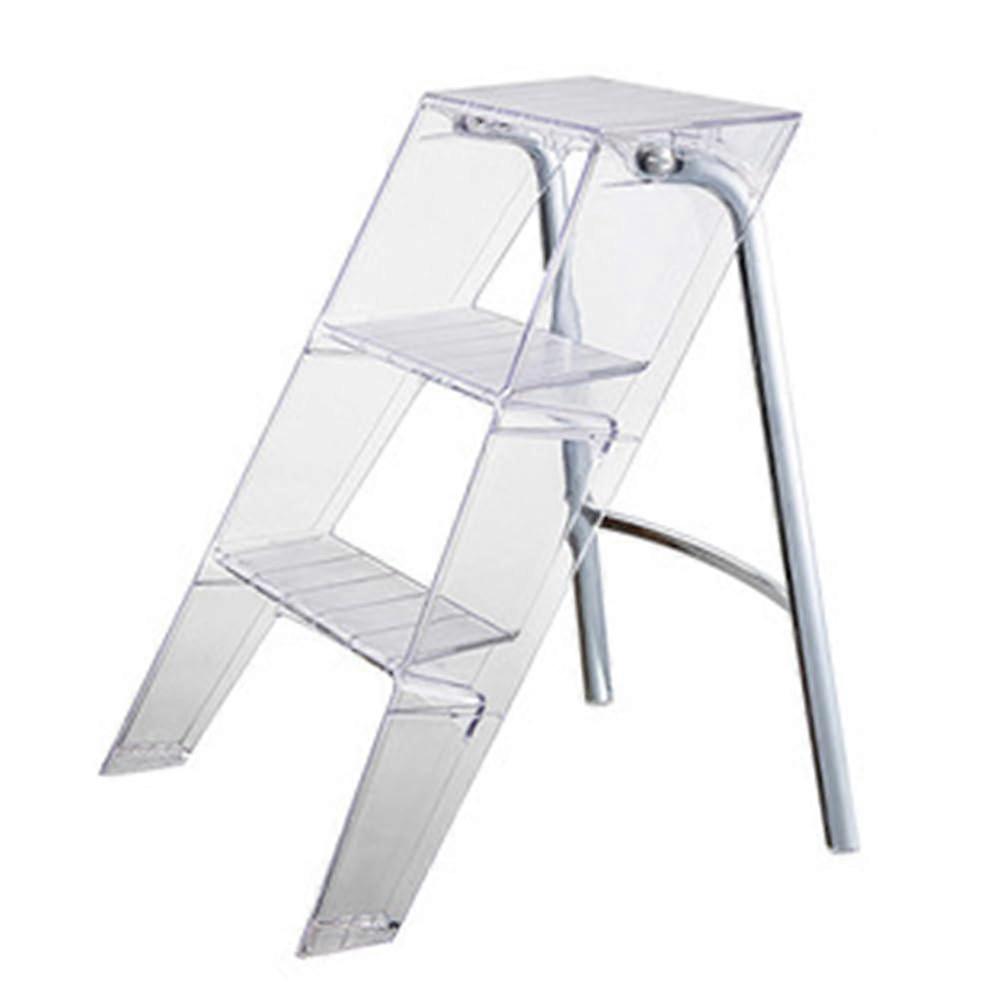 Acrylic Three-Step Ladder, Japanese-Style Transparent Folding Ladder With Metal Legs, Portable Shelf And Chair Function