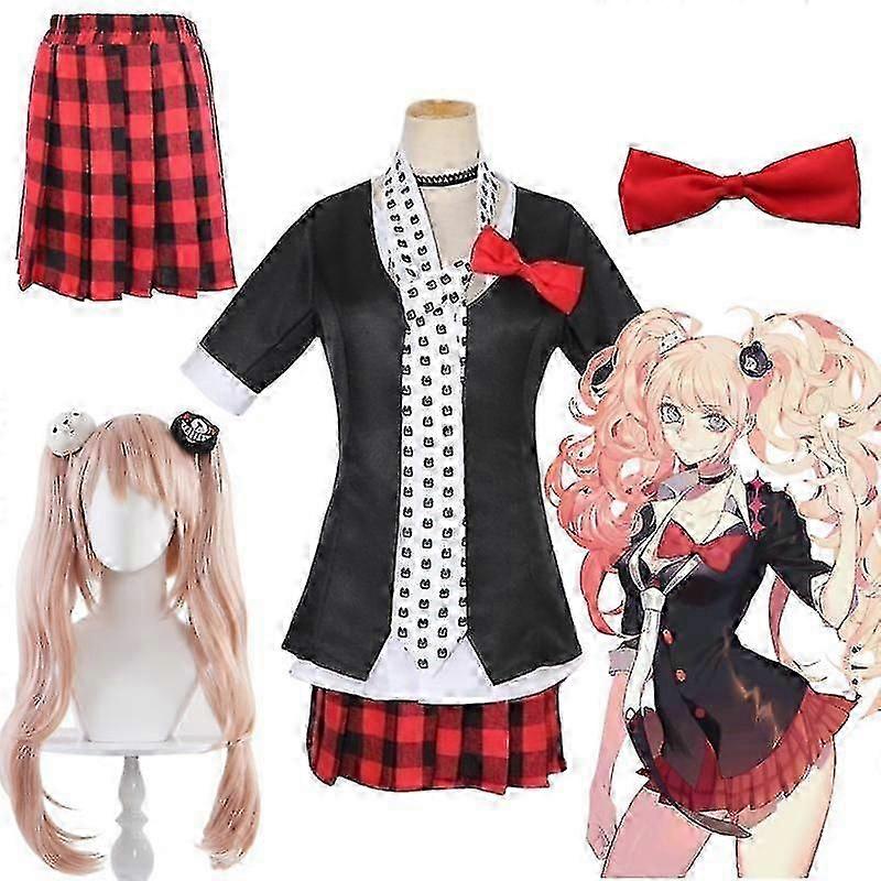 Junko Enoshima Cafe Work Clothes Cosplay - Perruque tresse à double queue incluse