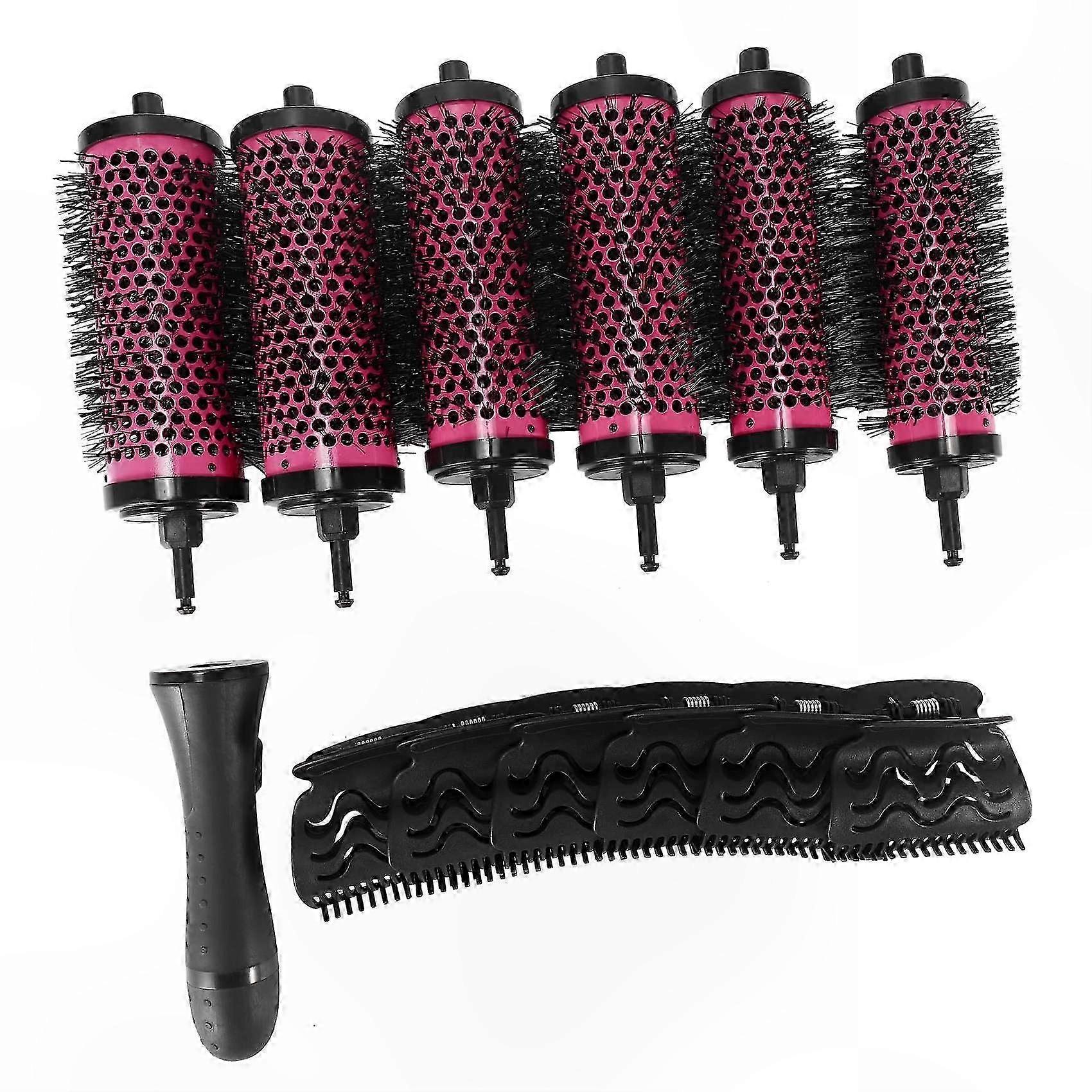 6-Piece Hair Roller Set with Detachable Handles, 3 Sizes, Curling Brush and Clips Included