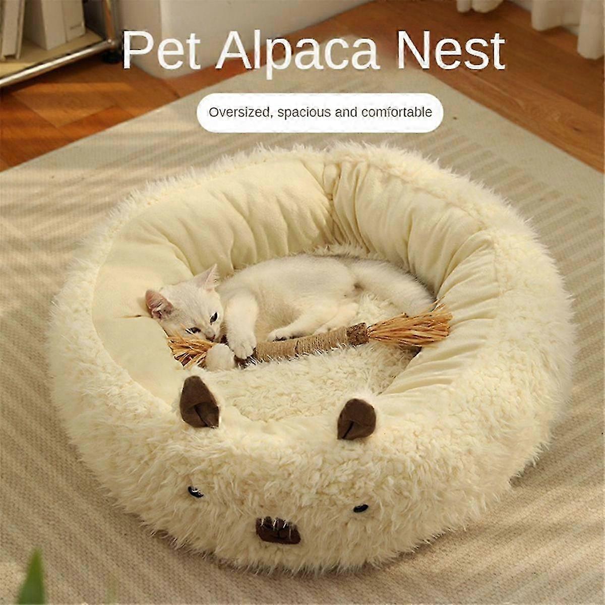 Plush Round Pet Bed for Indoor Cats and Small Dogs in Alpaca Shape: Cozy Cartoon Bed Nes