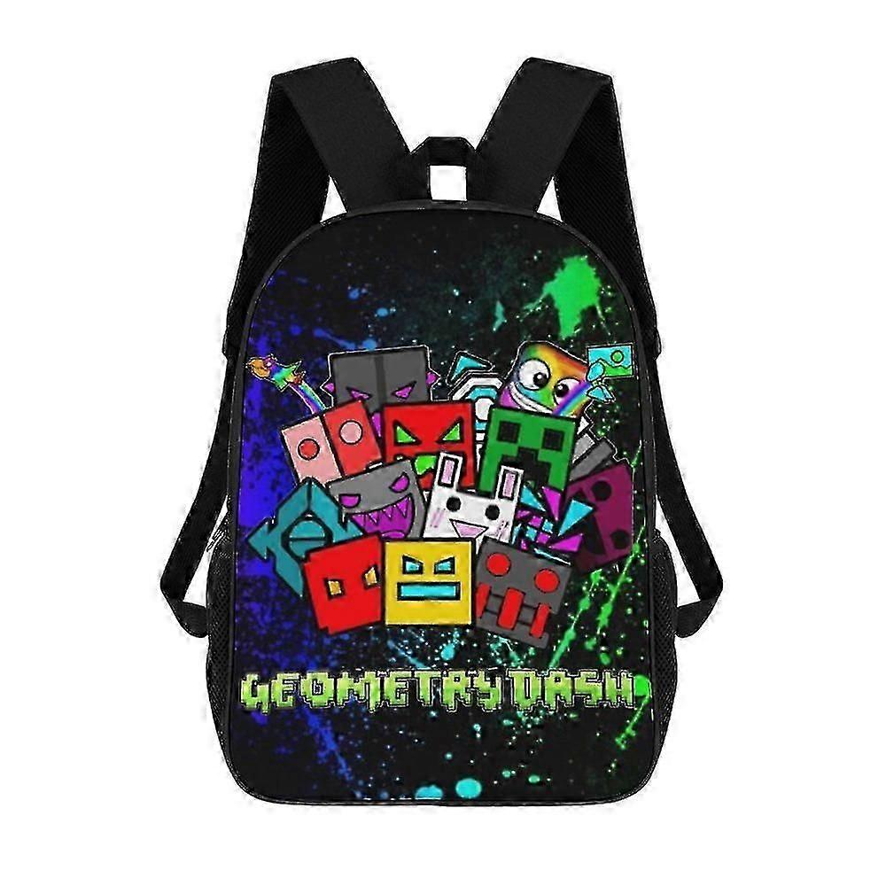 j7311 Geometry Dash Ryggsäck 17 tums axelväska Robust bärbar ryggsäck Daypack för män kvinnor Reseskola e7311