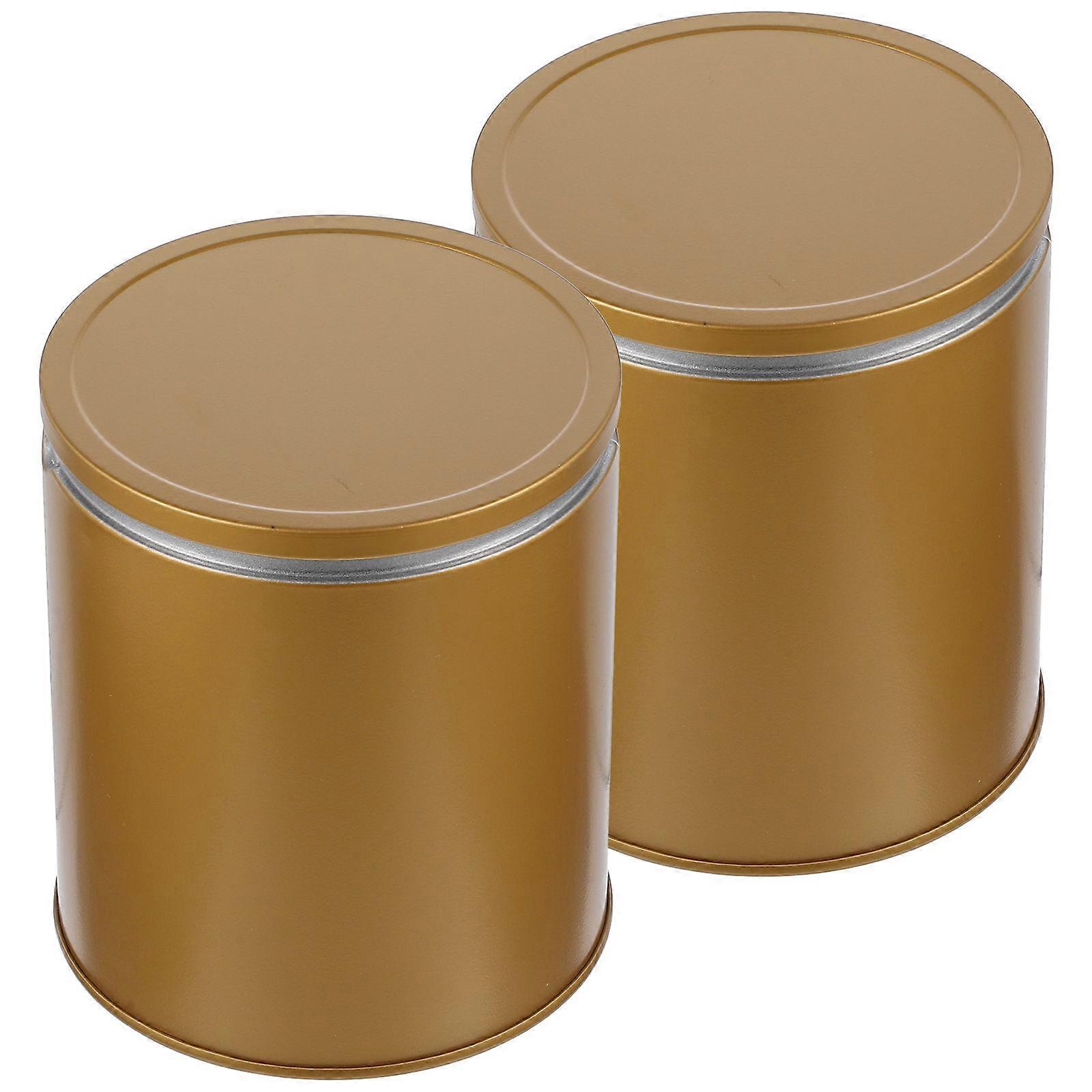 Golden Tinplate Tea Canister with Lids for Home Use Airtight Food Storage Containers 2pcs