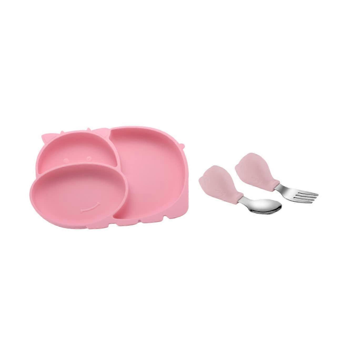 Silicone Feeding Plate With Fork And Spoon Compartment Dinner Plate Lightweight Temp Resistant For Weaning