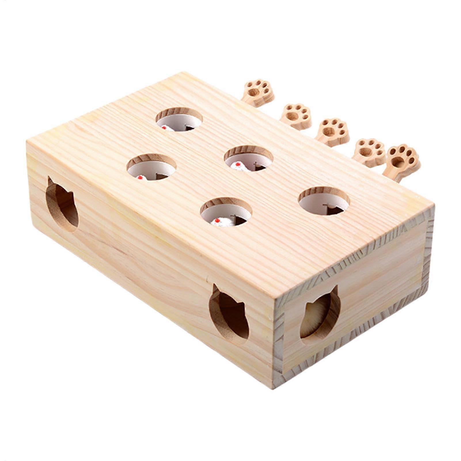 Interactive Cat Toy Wooden Whack Mole Box Indoor Scratcher Game For Cats Catch Mice Game