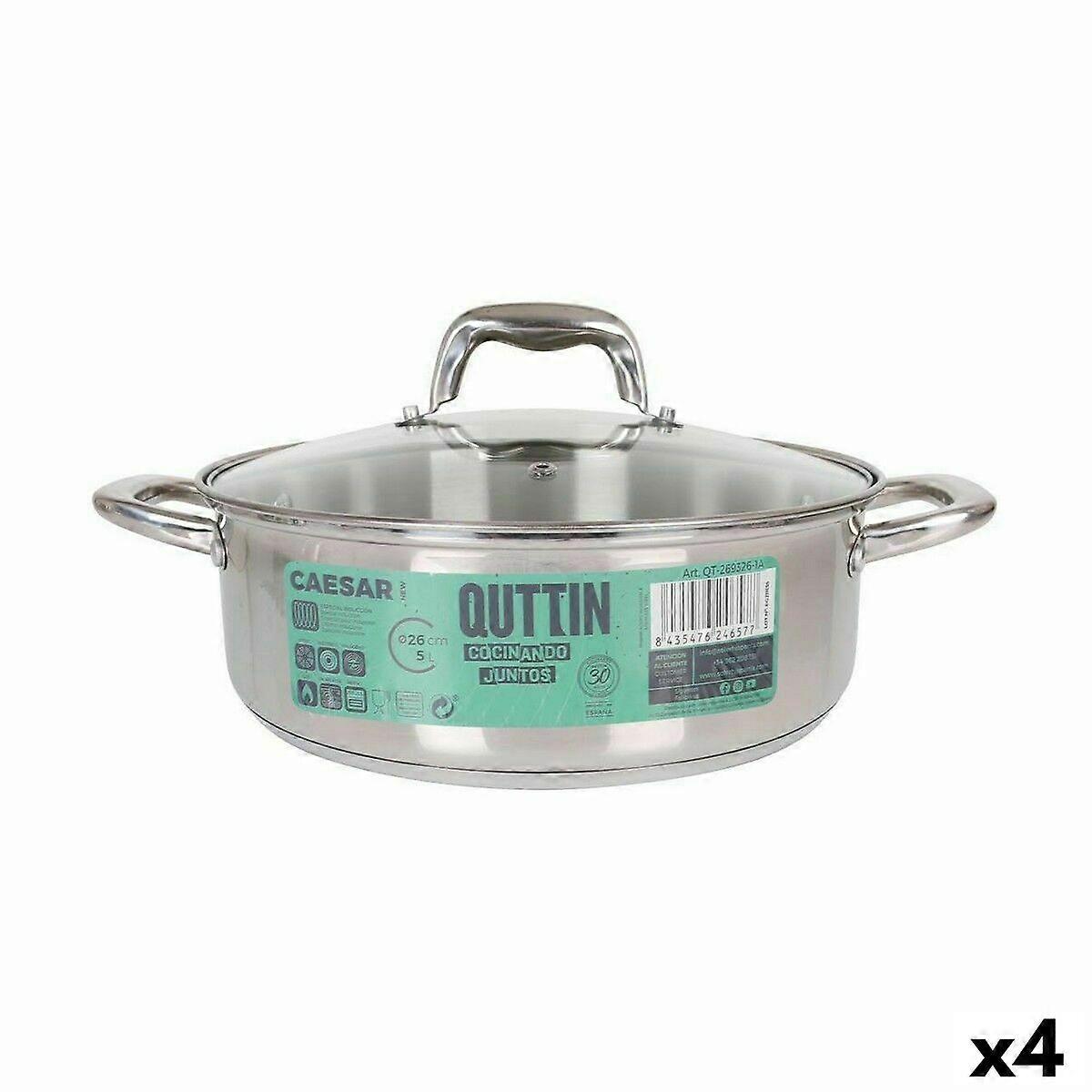 Casserole with glass lid Quttin Caesar Steel Ø 26 x 9 cm (4 Units)