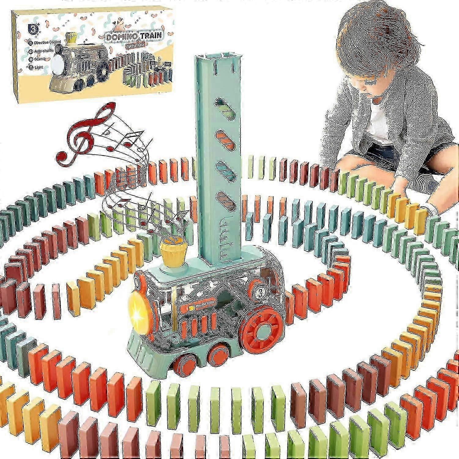 200-Piece Automatic Domino Train Set with Lights and Sounds for Kids Aged 3-8