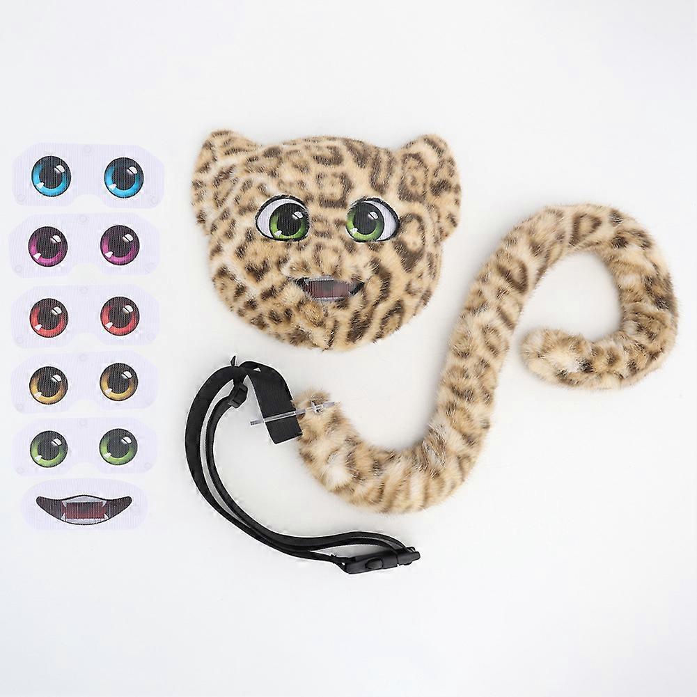 Halloween simulation leopard mask cos leopard plush tail full face mask leopard cat stage performance props