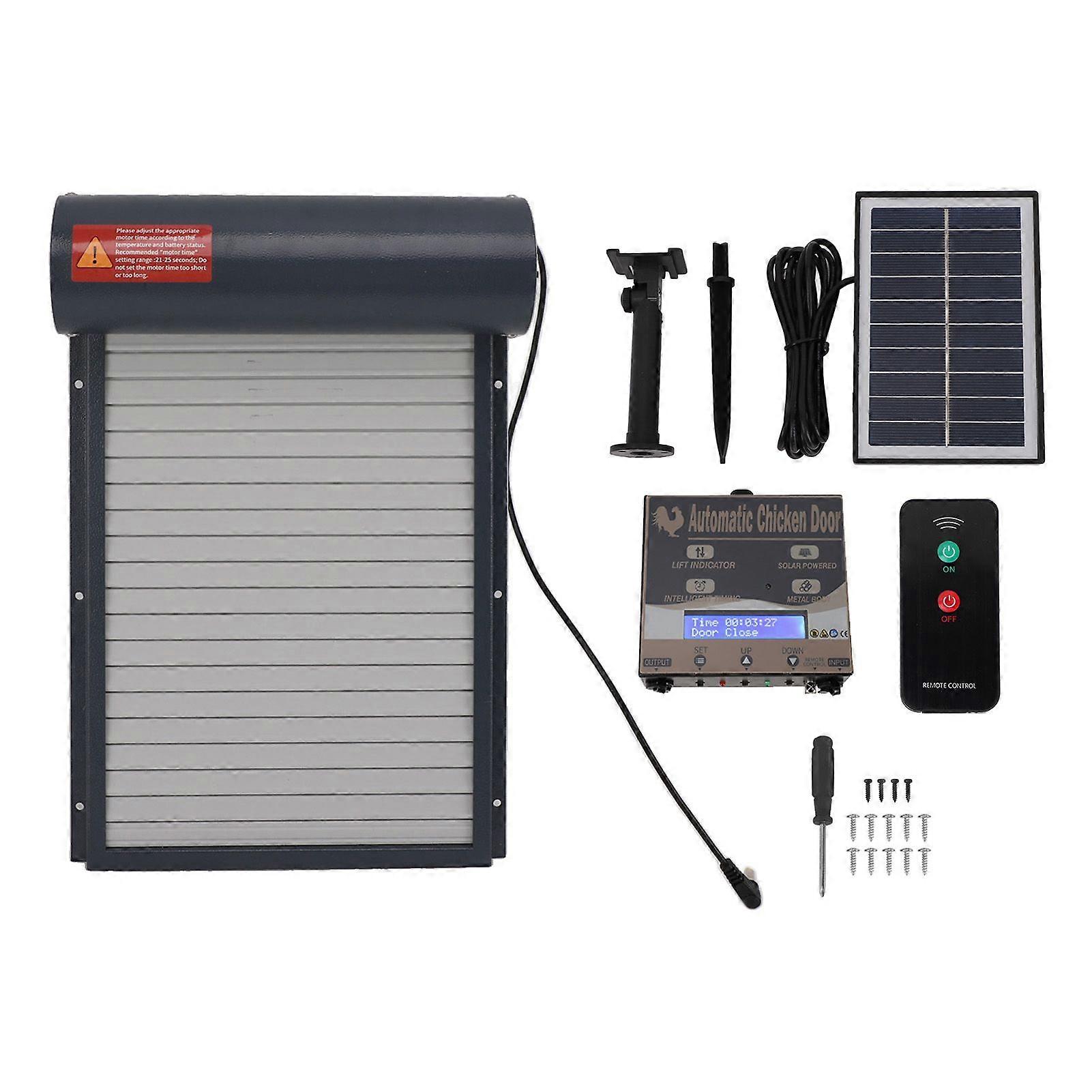 Automatic Chicken Coop Door Solar Powered Opener with Timer Light Sensor Chicken Coops Door with Remote Control for Chicken Duck Grey