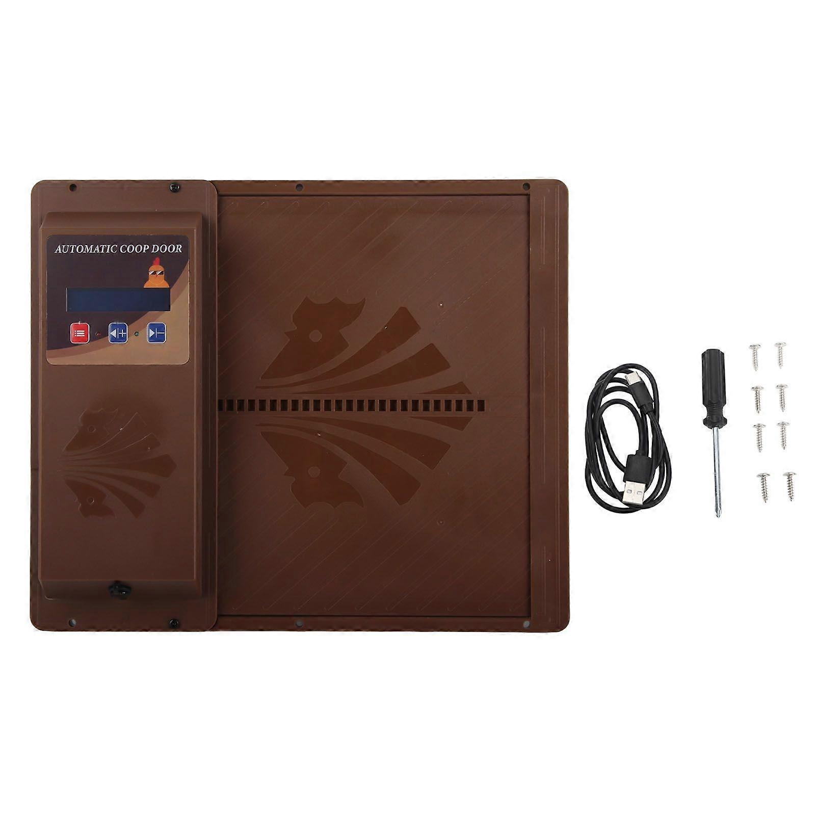 Automatic Chicken Coop Door USB Horizontal Opening Automatic Chicken Coop Door Opener with Timer Brown