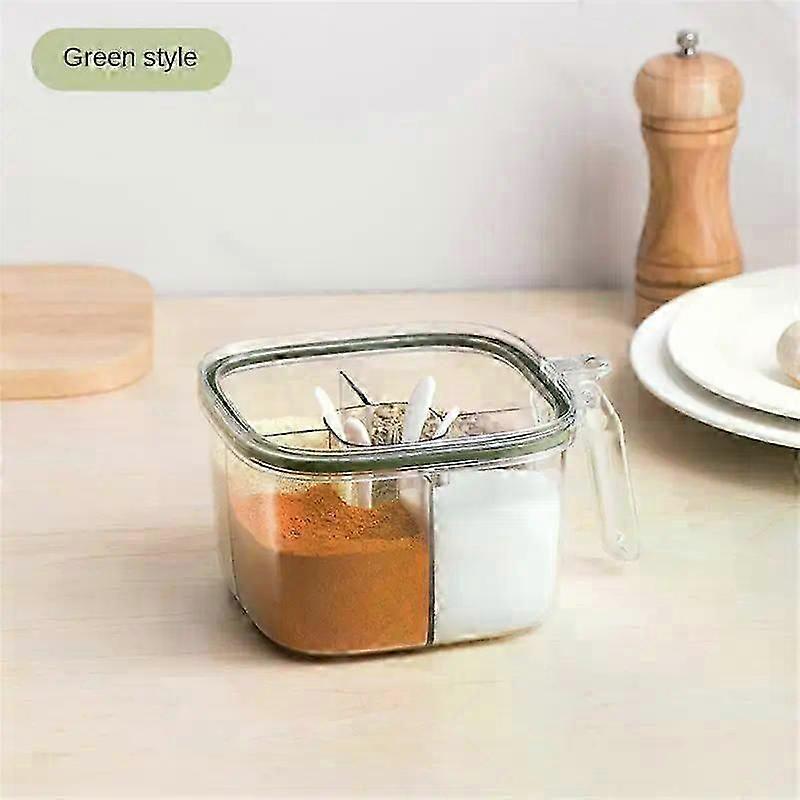 4-in-1 Transparent Seasoning Box with Spoon for Easy Kitchen Organisation and Spice Storage
