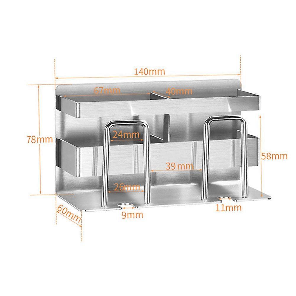 Stainless Steel Toothbrush Rack for Storage Use 2Pcs Silver Holder