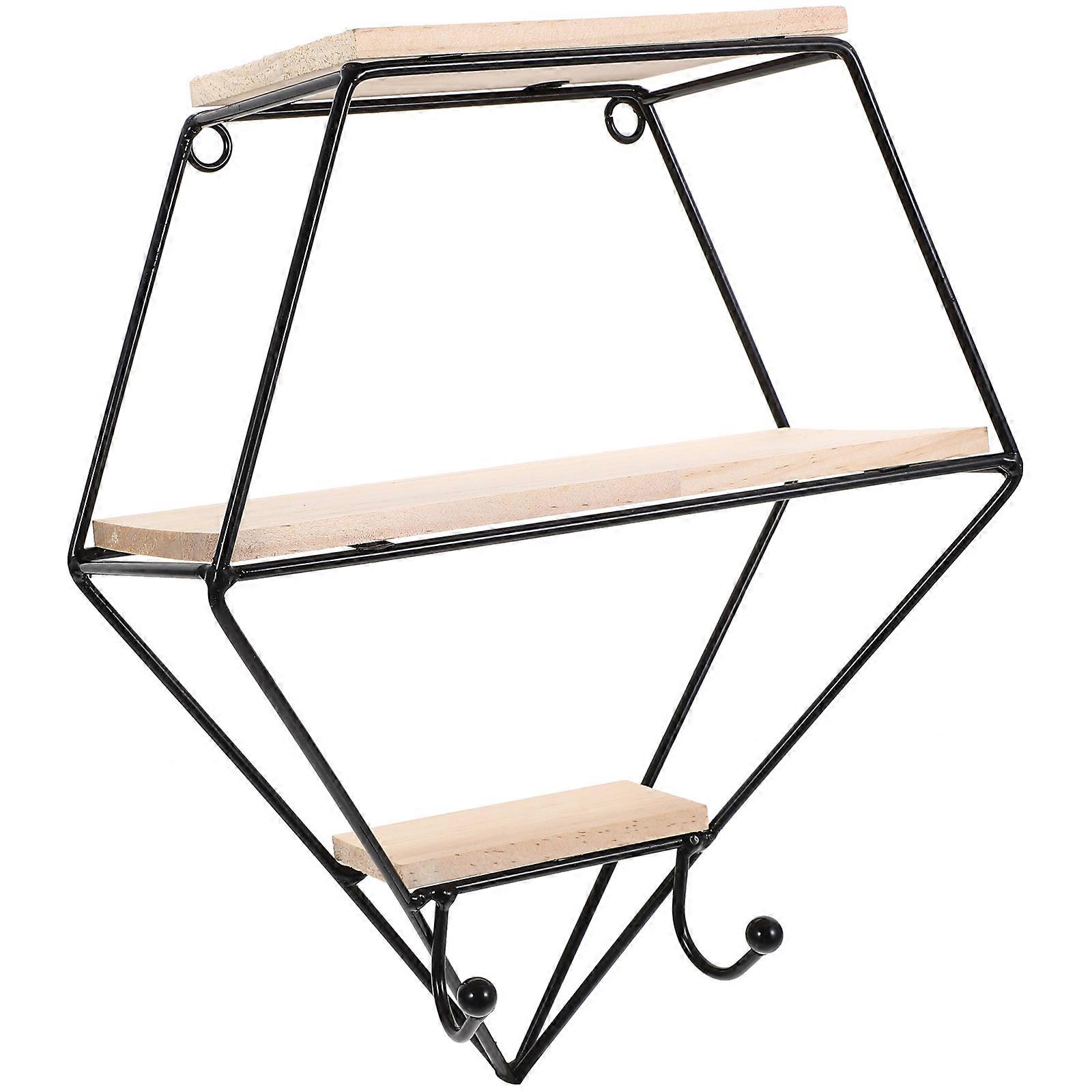 Black Wall Floating Shelf with Hook for Kitchen Use 1 Piece Display Rack