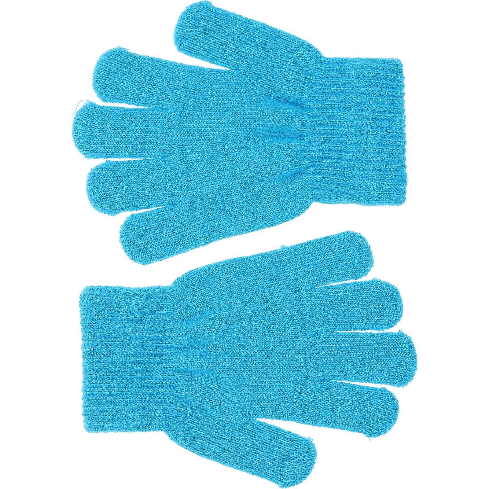Knitted Kids Gloves Full Finger Gloves for Warming Use 2Pcs Blue