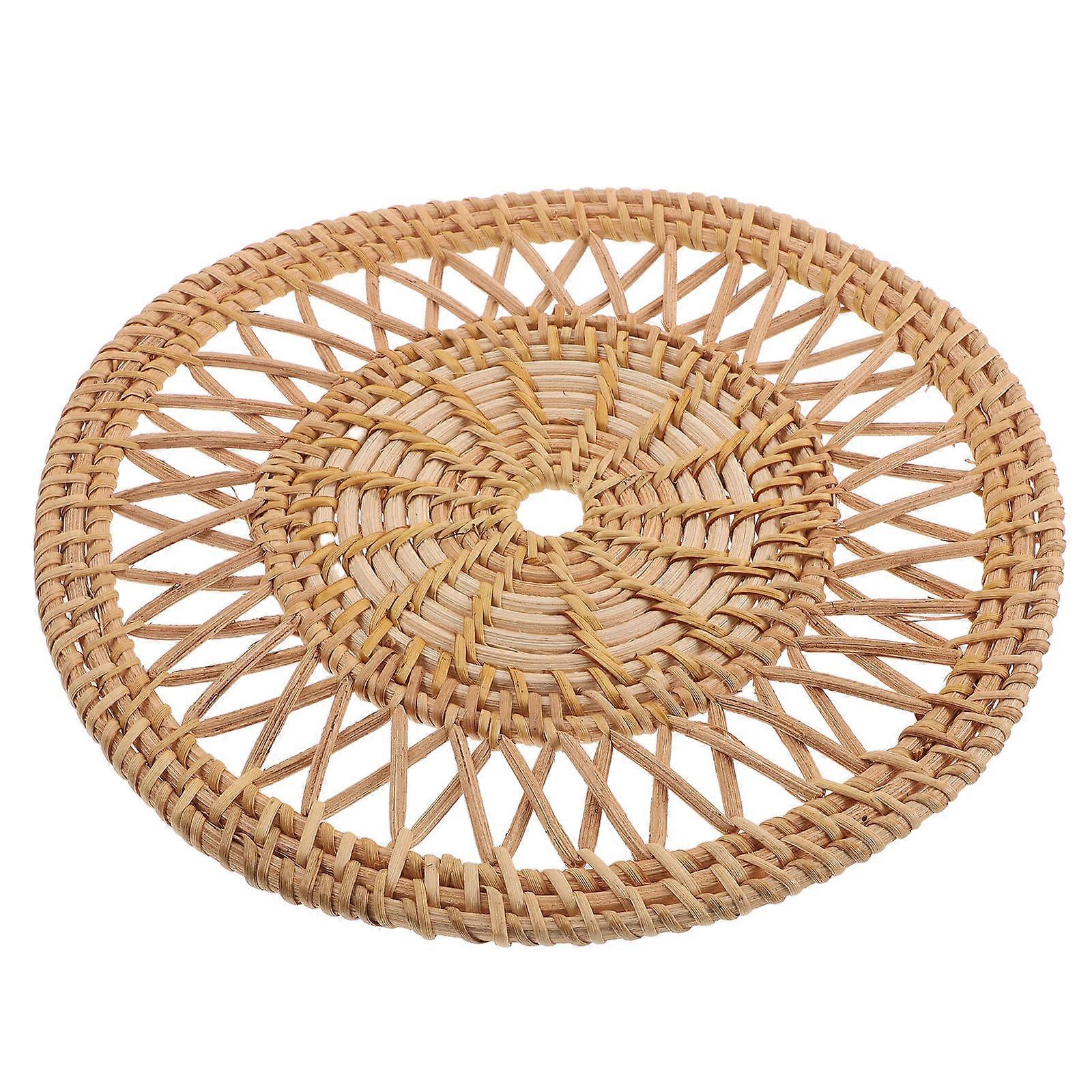 3Pcs Round Rattan Coasters With Heat Resistant Feature Ideal For Home Decoration Dining Table Light Brown Color
