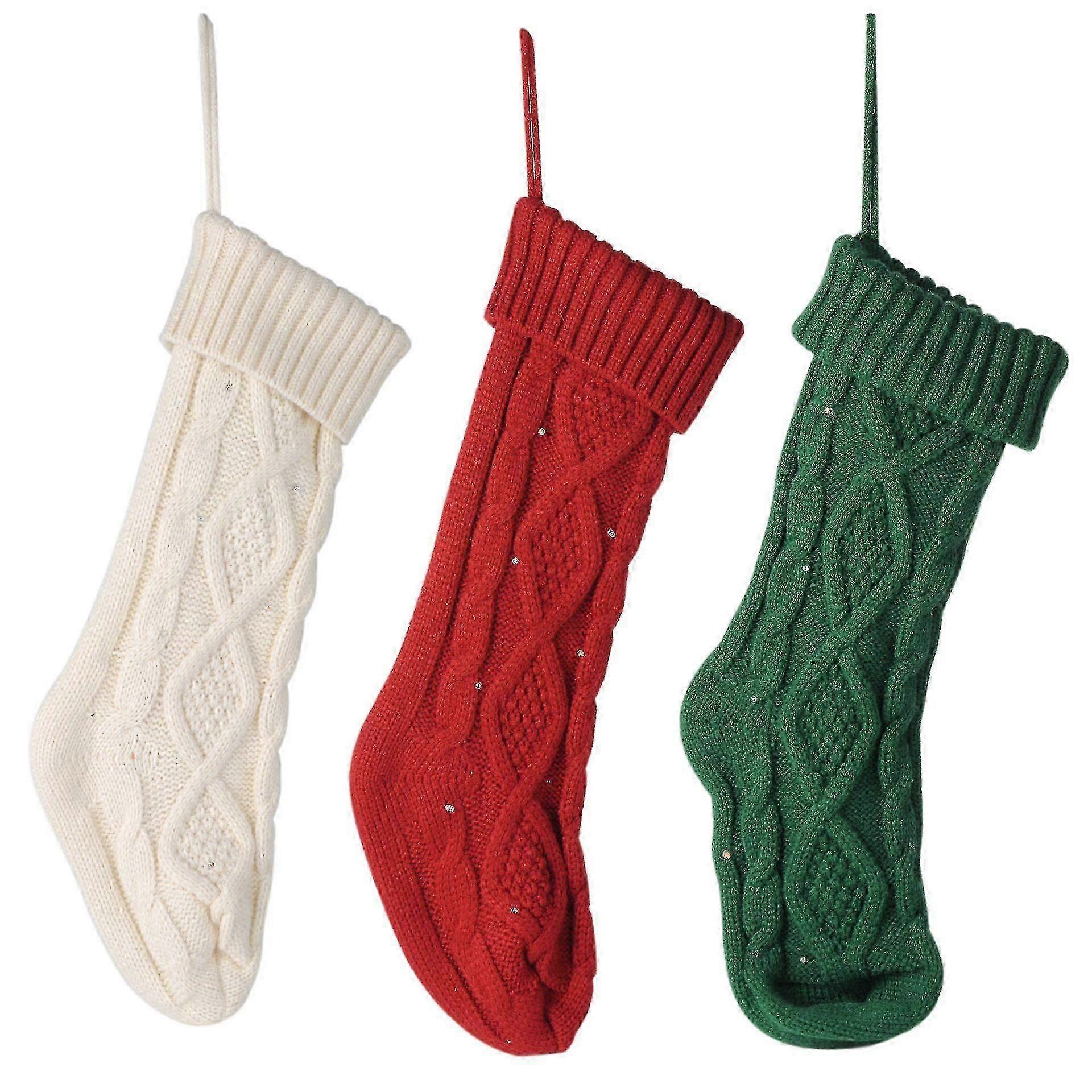 3pcs Knitted Christmas Stocking With Lighted Christmas Tree Decoration Stocking