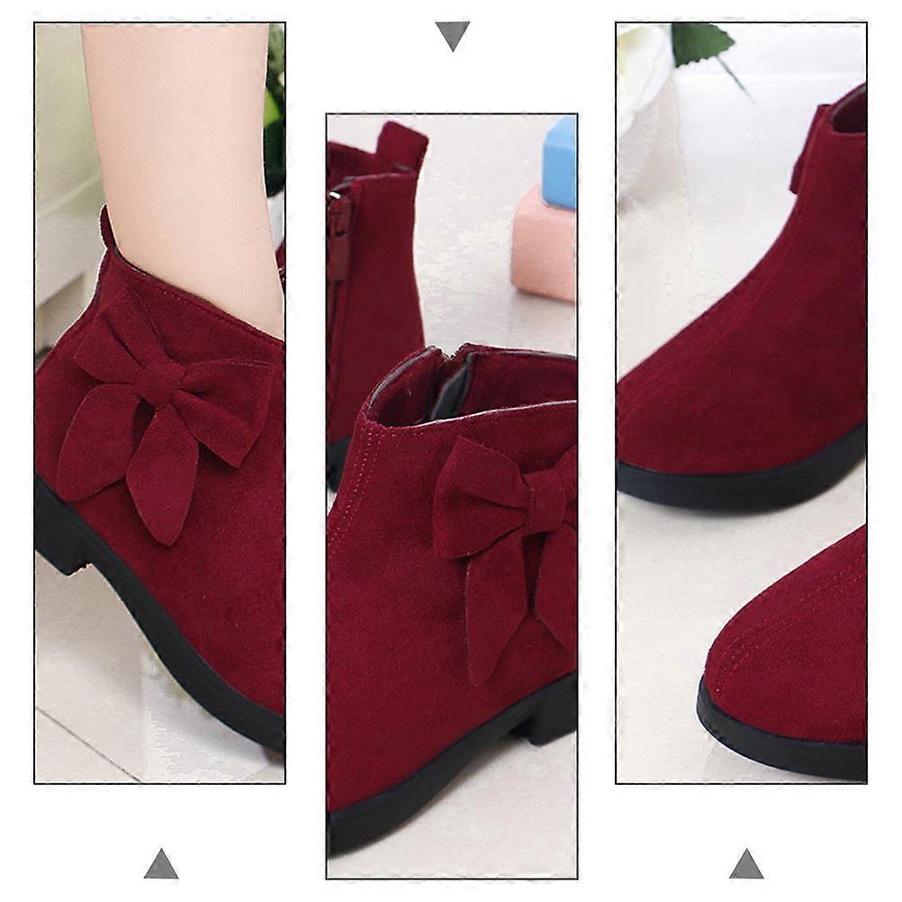 Kids Shoes With Bow Knot Detail For Autumn Winter Season In Red For Easy To Wear 1 Pair