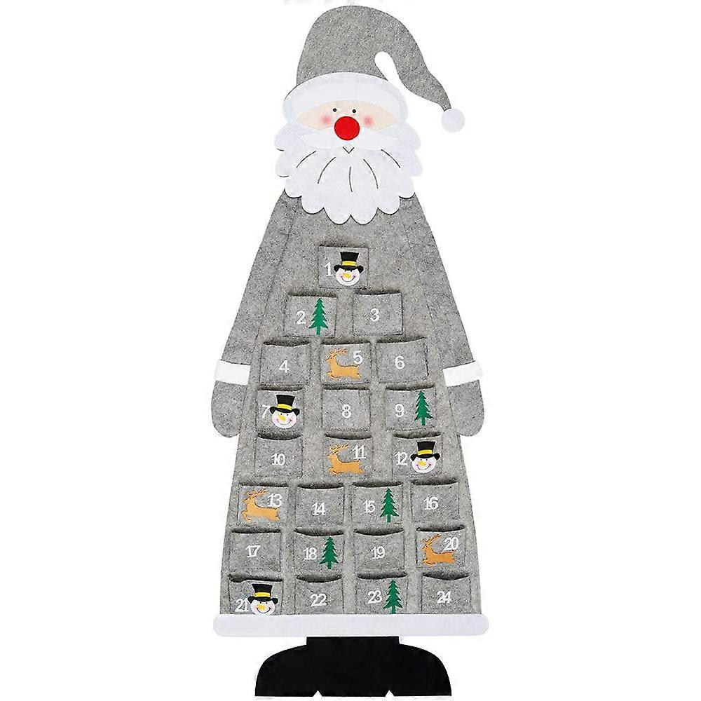 Christmas Felt Wall Hanging Calendar with Pockets Reusable Gray