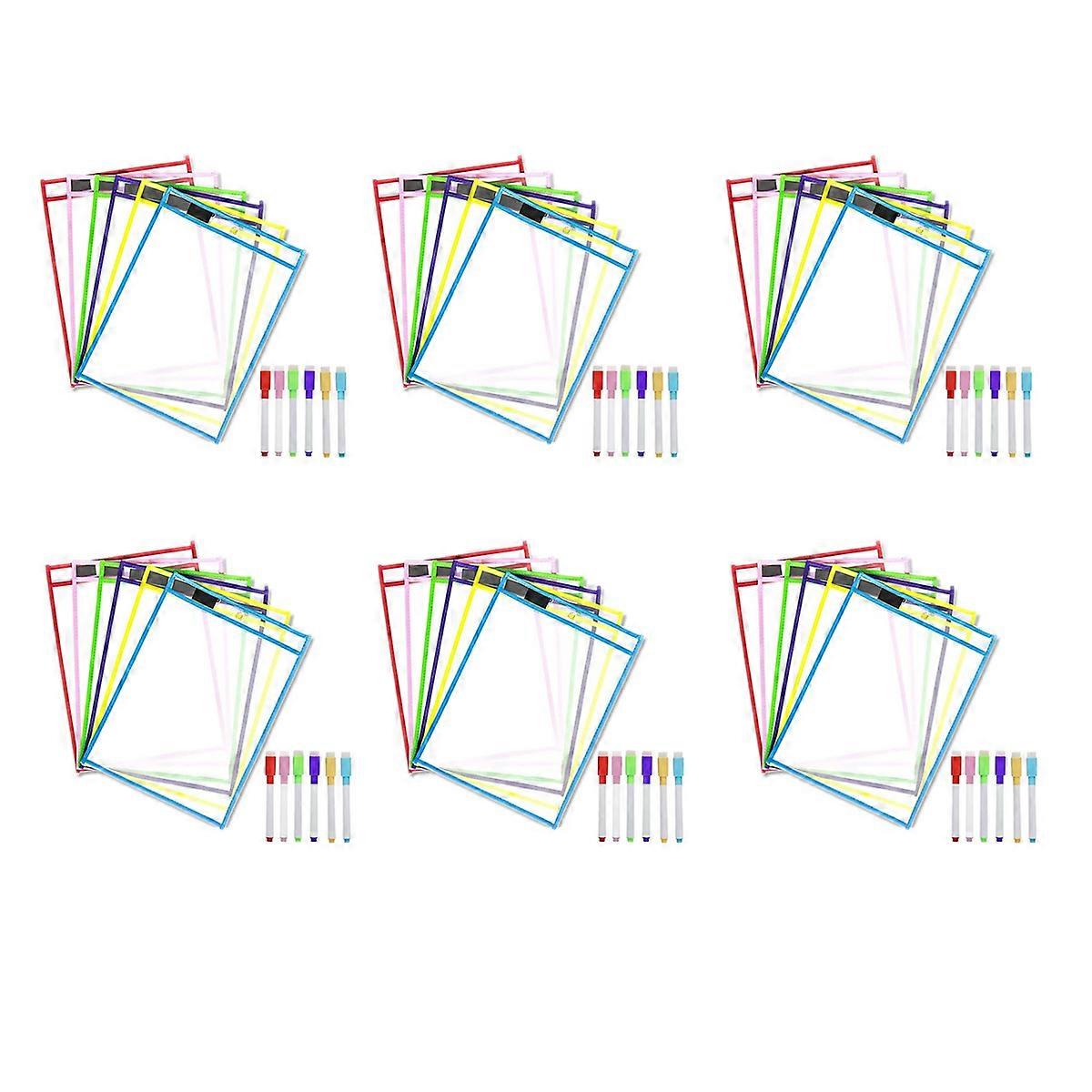 6 Pack Reusable Dry Erase Sleeves, Assorted Colors Sheet Protector