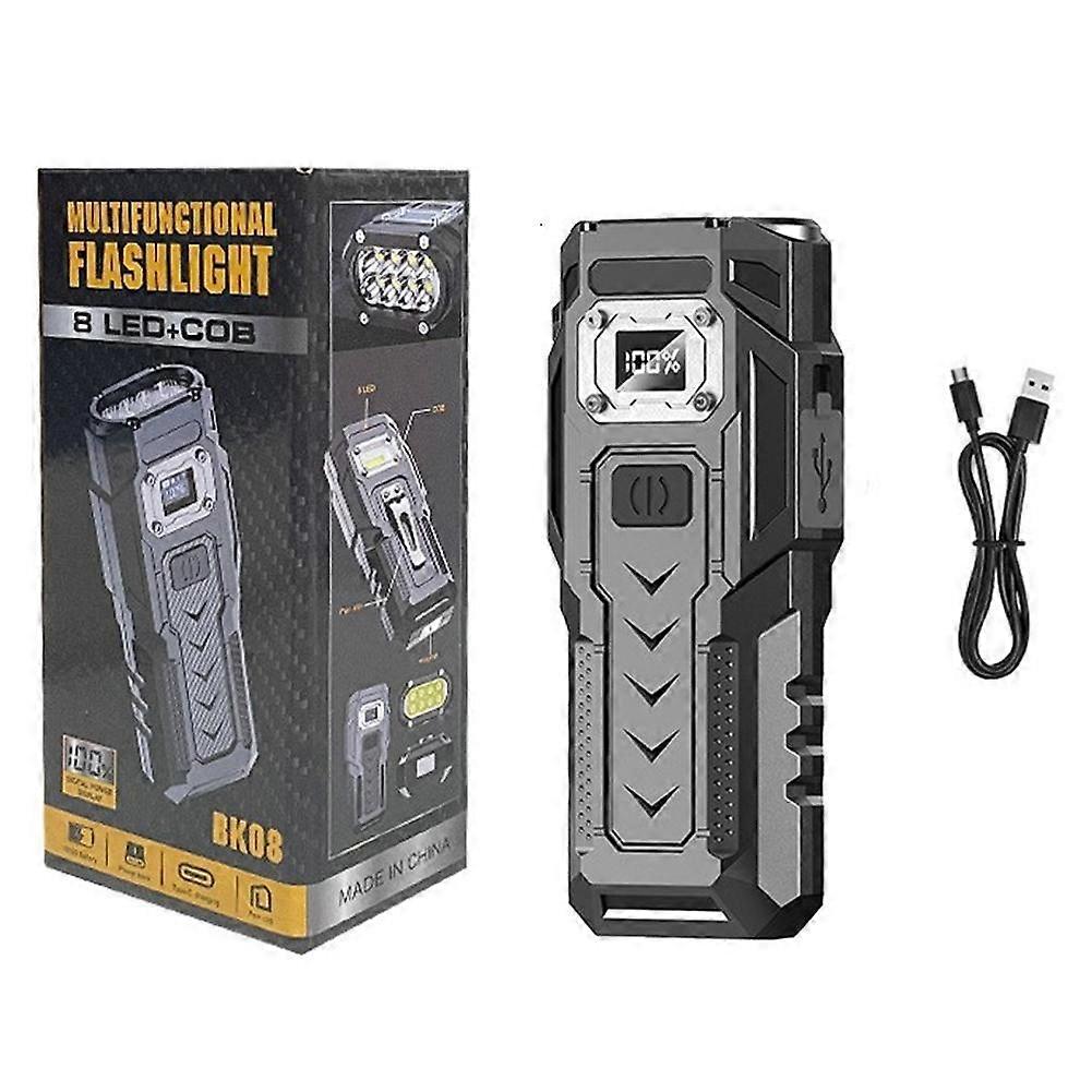 Mini Flashlight Super Bright 8 LED 1200mAh Power Bank Magnetic Tail Type C Charging Portable EDC Light
