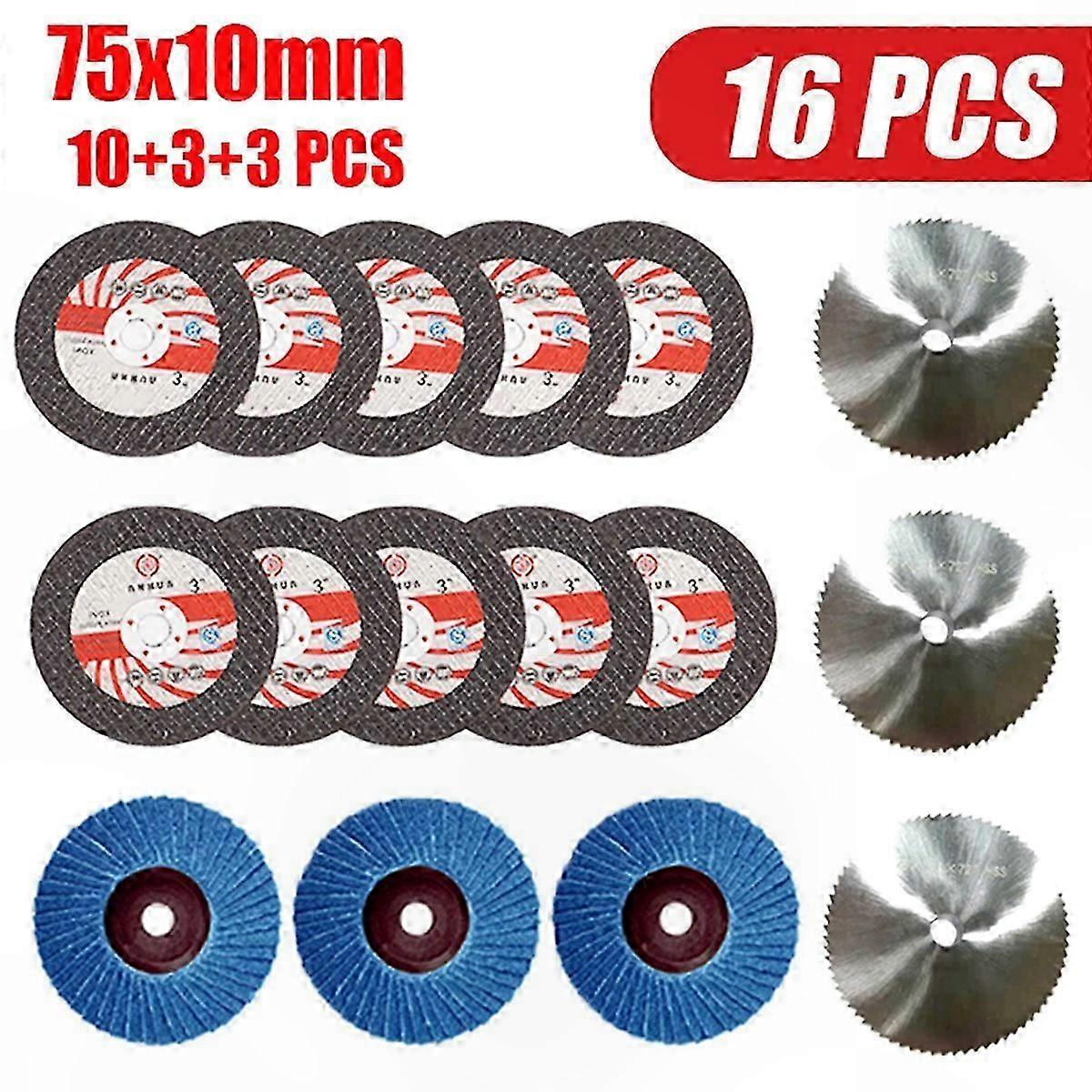 16-Piece 75x10mm Abrasive Grinding Wheel Set for Mini Angle Grinders