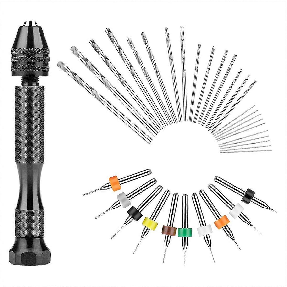 Hand Drill Set, 25PCS Twist Drill Bits and 10PCS PCB Mini Drill Bits,