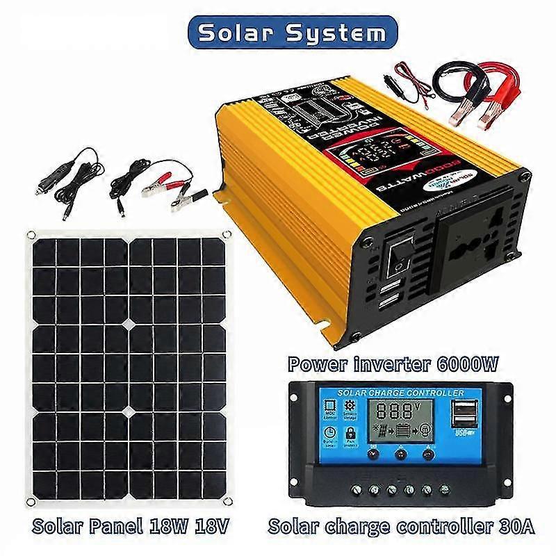 Car Power Inverter Solar Panel System Kit Charge Controller 6000W 220V With LED Display