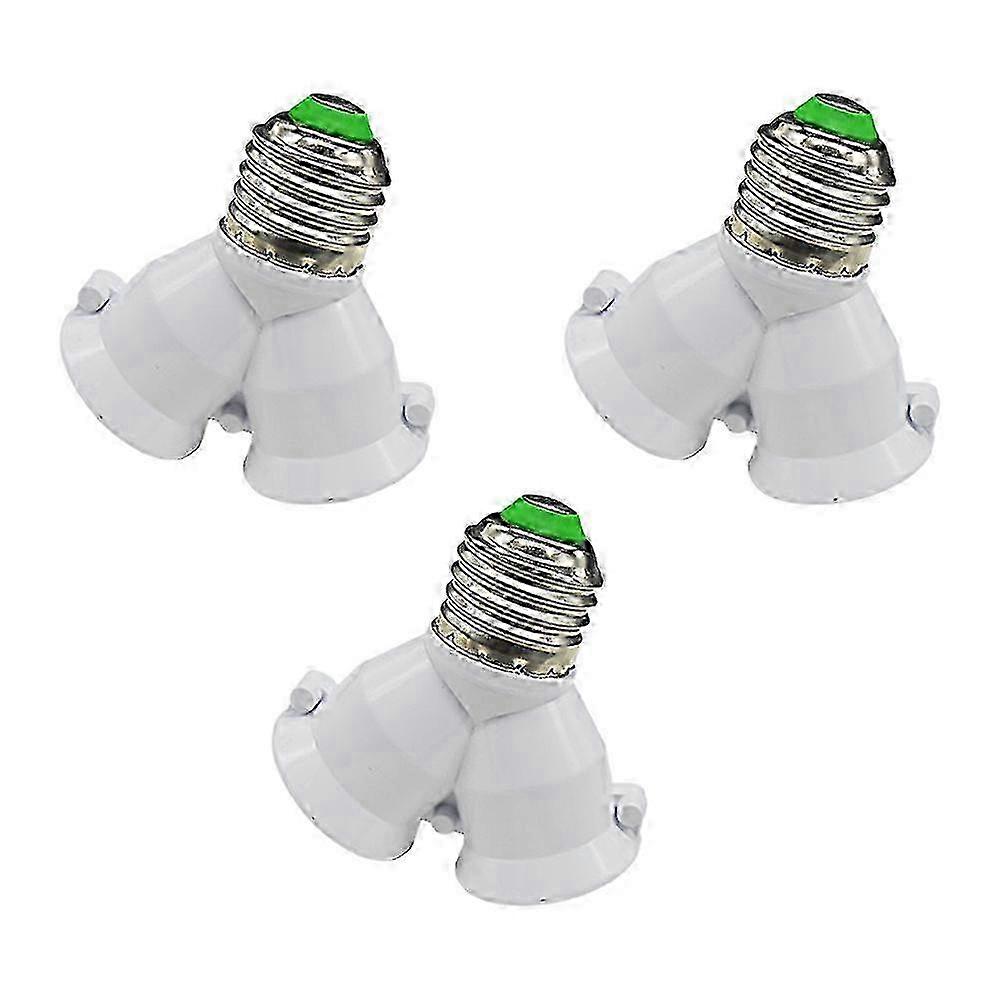 3pcs E27 to 2 E27 Lamp Base Fireproof Material Holder Converter Extender Socket Y Shape Splitter Adapter Light Base for LED Bulb (White) 25-