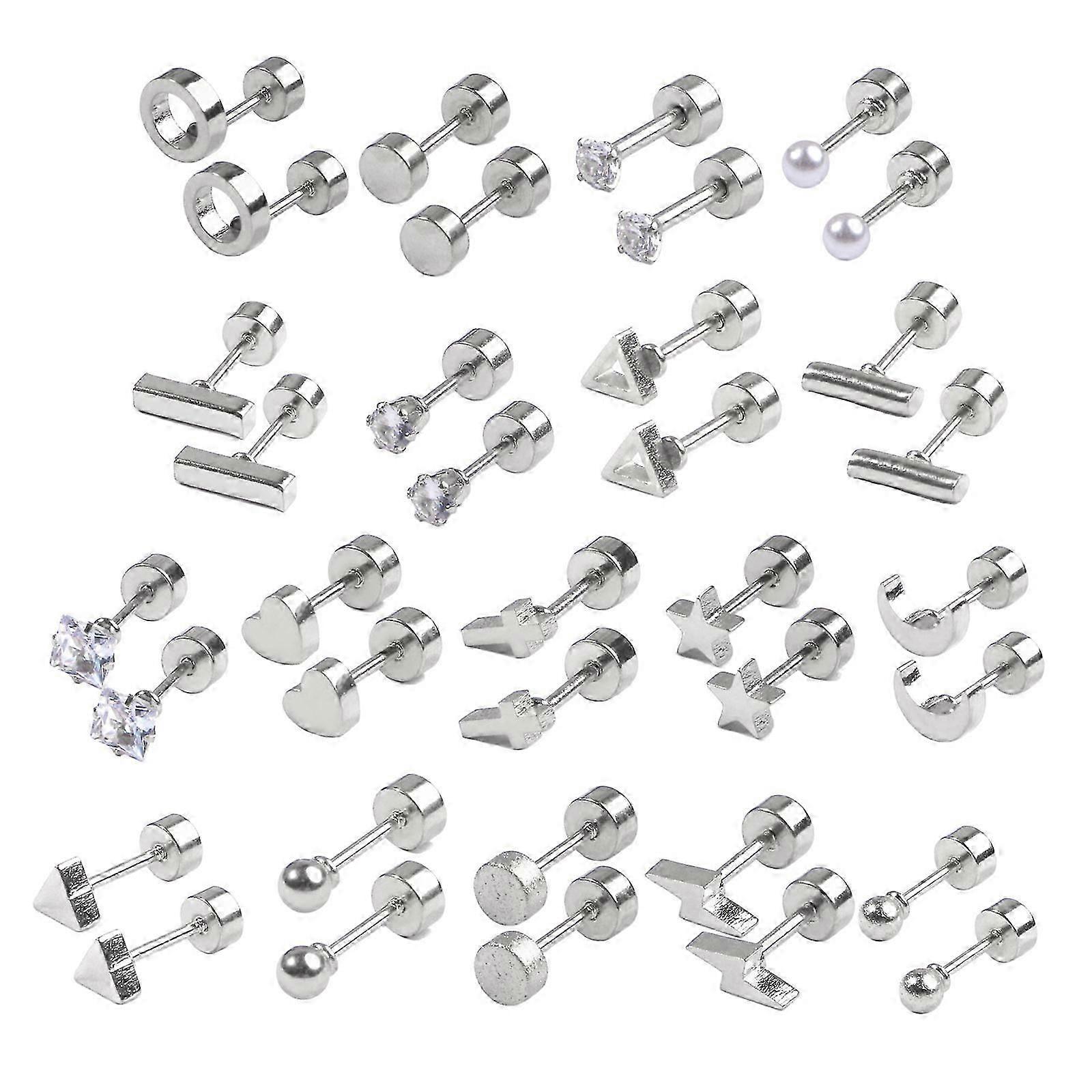 Stainless Steel Stud Earrings Set Star Moon Heart for Women's