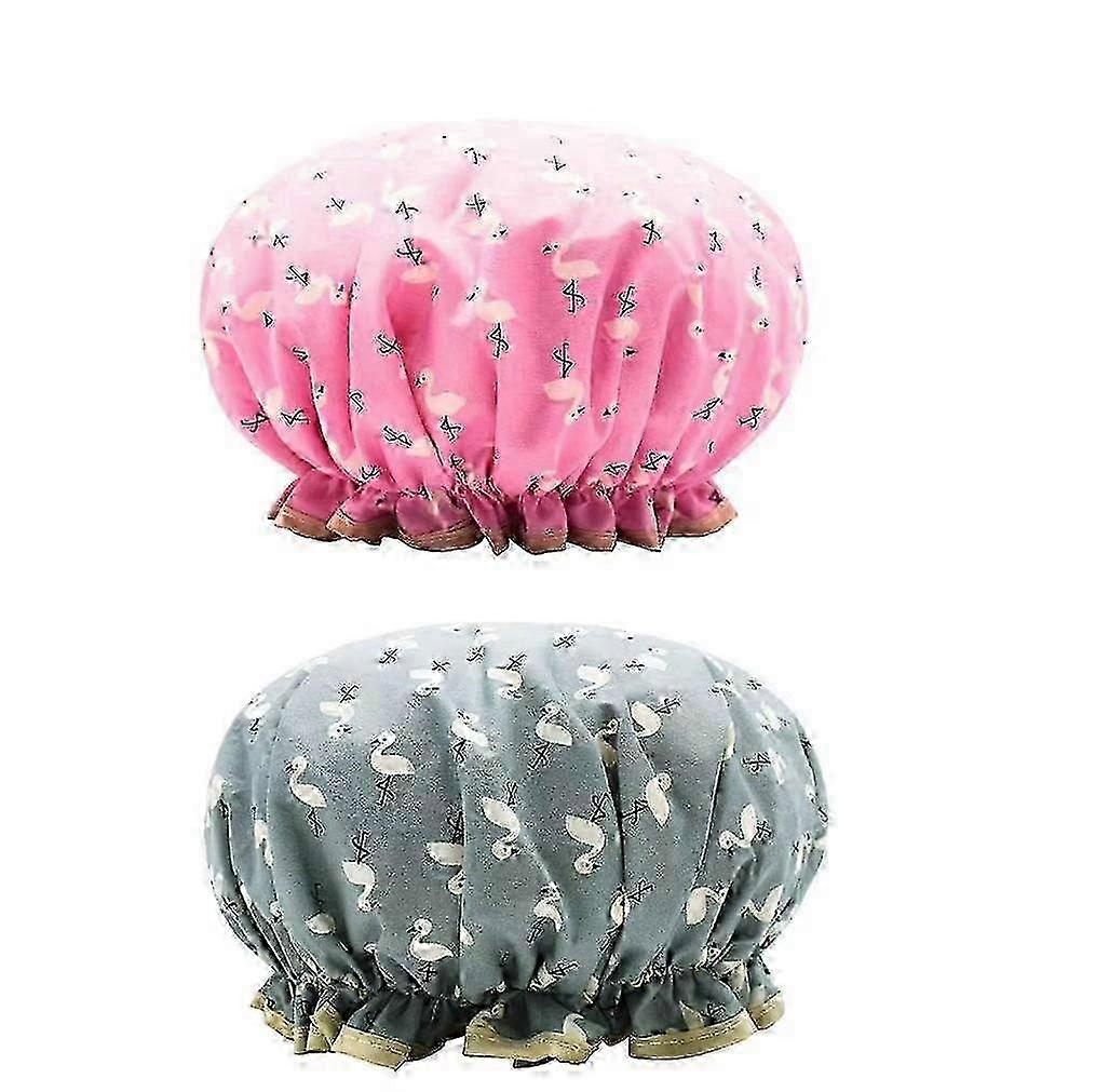 2 Pieces of Waterproof Bath Cap with Elastic Band and Ruffled Edges for Ear Coverage