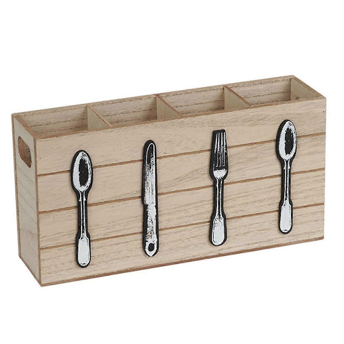 Cutlery Holder 4 Compartments  Wooden Flatware Holder, Kitchen Utensil Storage, Storage Container