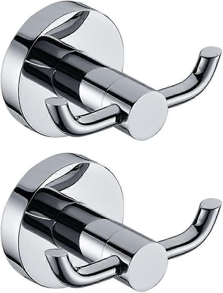 ステンレススチール製タオルホルダーフック 真鍮クロームドア バスルームローブ 2フック 帽子 洋服 壁ドアハンガー 2個