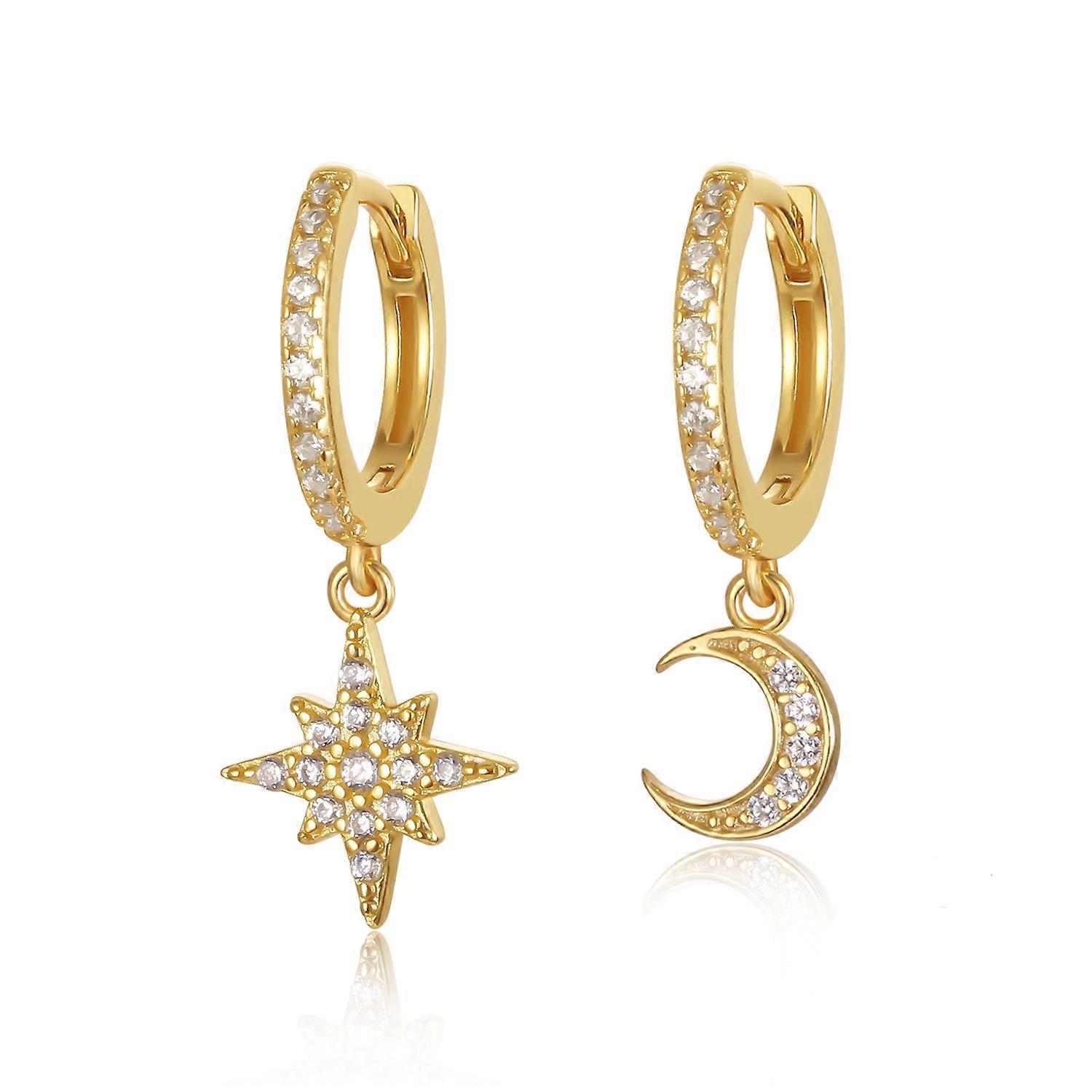 Gold Plated 925 Sterling Silver Micro Pave Moon Star Charm Earring