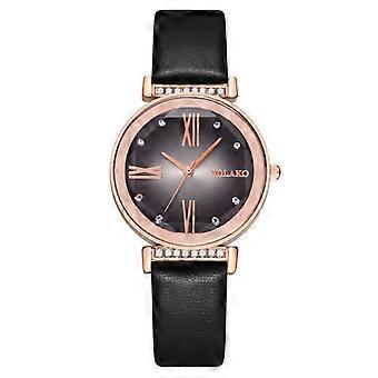 Fashionable Women's Watch With Diamond Roman Numerals  Quartz Movement  Leather Strap   For Women