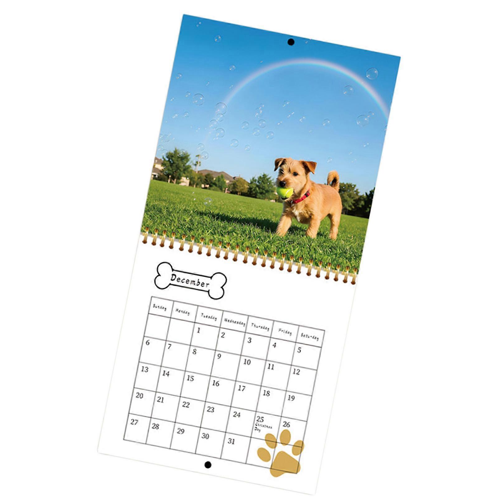 2026 Puppy Themed Wall Mounted Calendar Planner 12 Month from Jan to Dec with Date Highlight For Daily Weekly Planning Multicolor