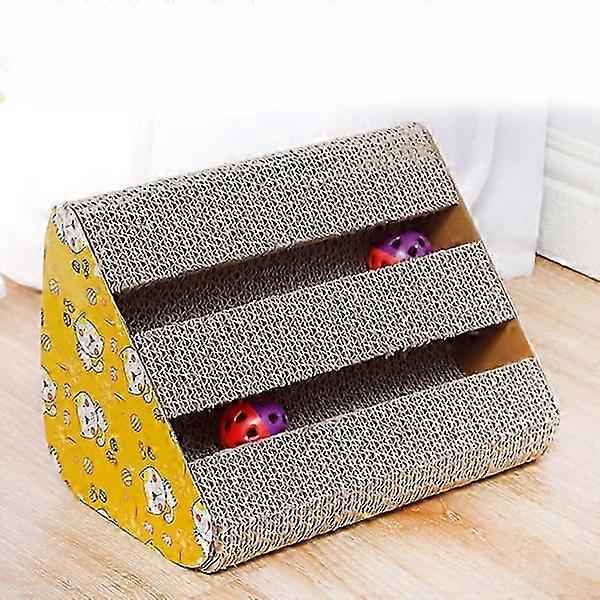 Cat Scratching Box Portable Safe Triangular Double Track Kitten Scratch Toy with Bell Ball for Indoor