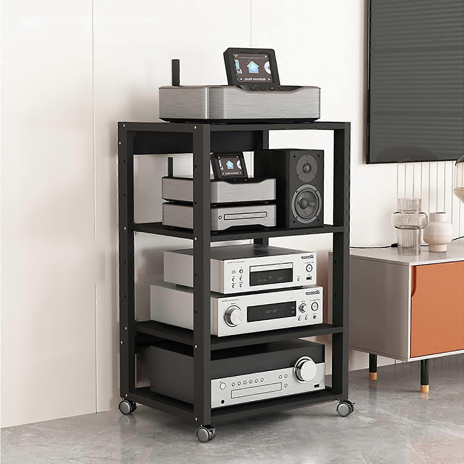 Media Stand Audio Rack Game Console Stand MidCentury Modern Record Player Holder, Corner AV Shelf 50x40x90cm