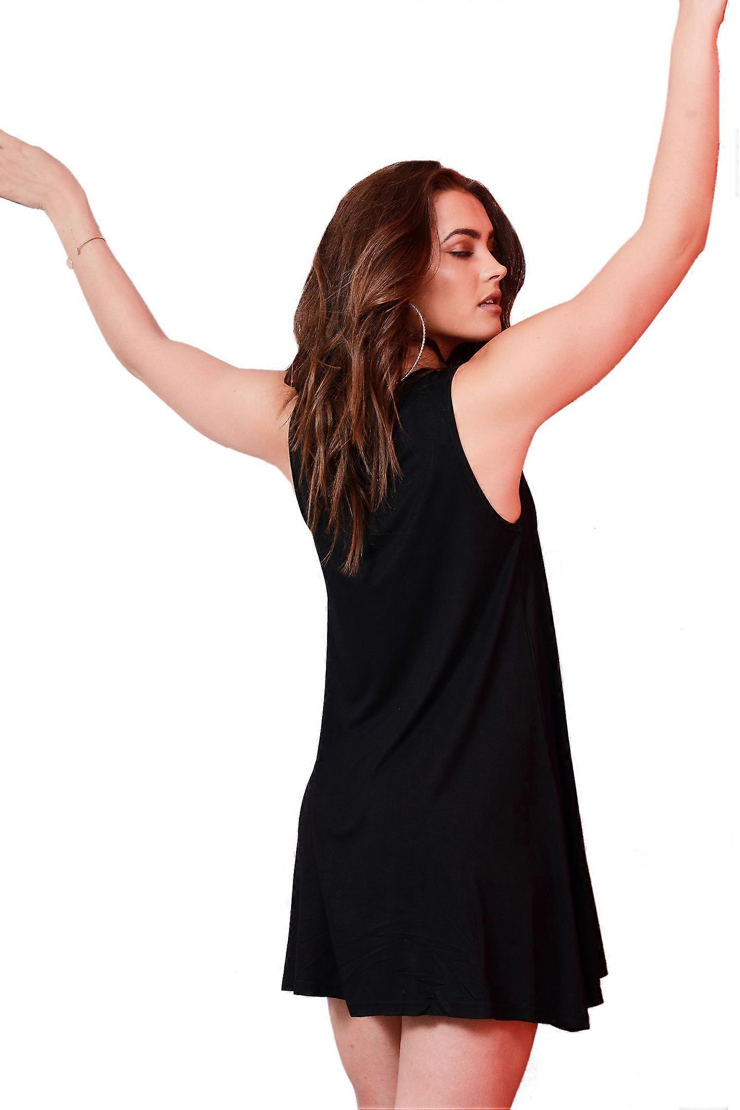 Lovemystyle Shift Dress In Black With Under Layer And Curved Hem