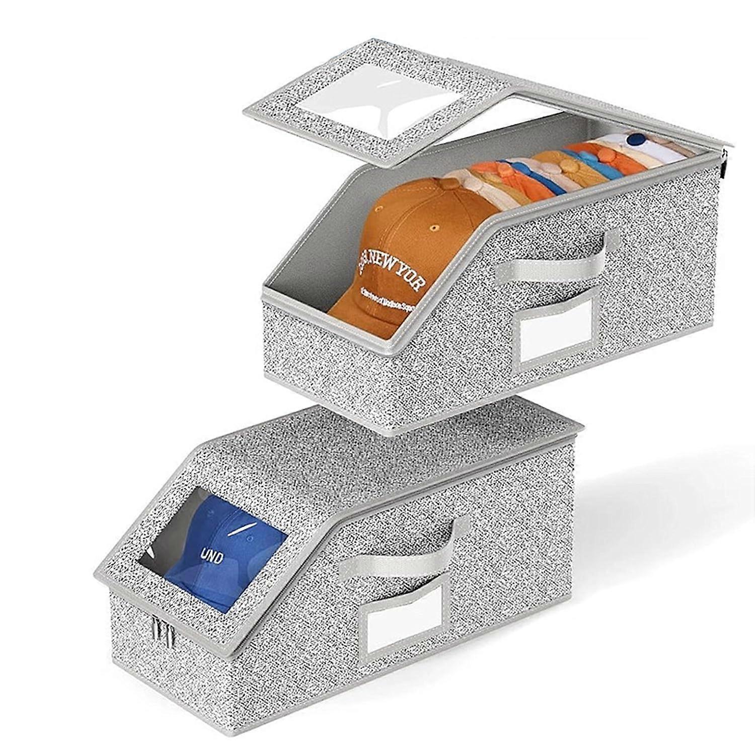 2 Pack Baseball Cap Organizer with Clear Window, Stackable Hat Storage Holds 24 Caps for Closet or Shelf