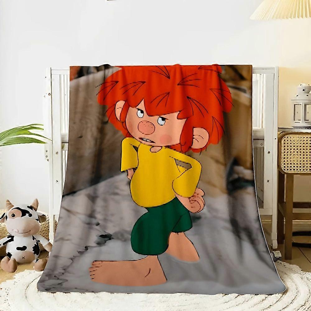 1pc Flannel Blanket with Pumuckl Character Design - Soft, Cozy Bed End Cover for Sofa or Bedroom, Multi-Purpose & Machin-UYRTA241