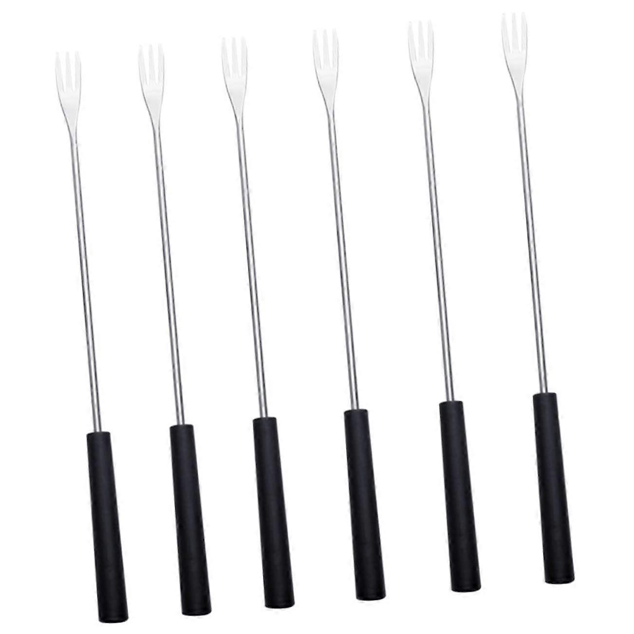 6pcs Stainless Steel Fondue Fork Set with Ergonomic Curved PP Handles for Cheese and Chocolate