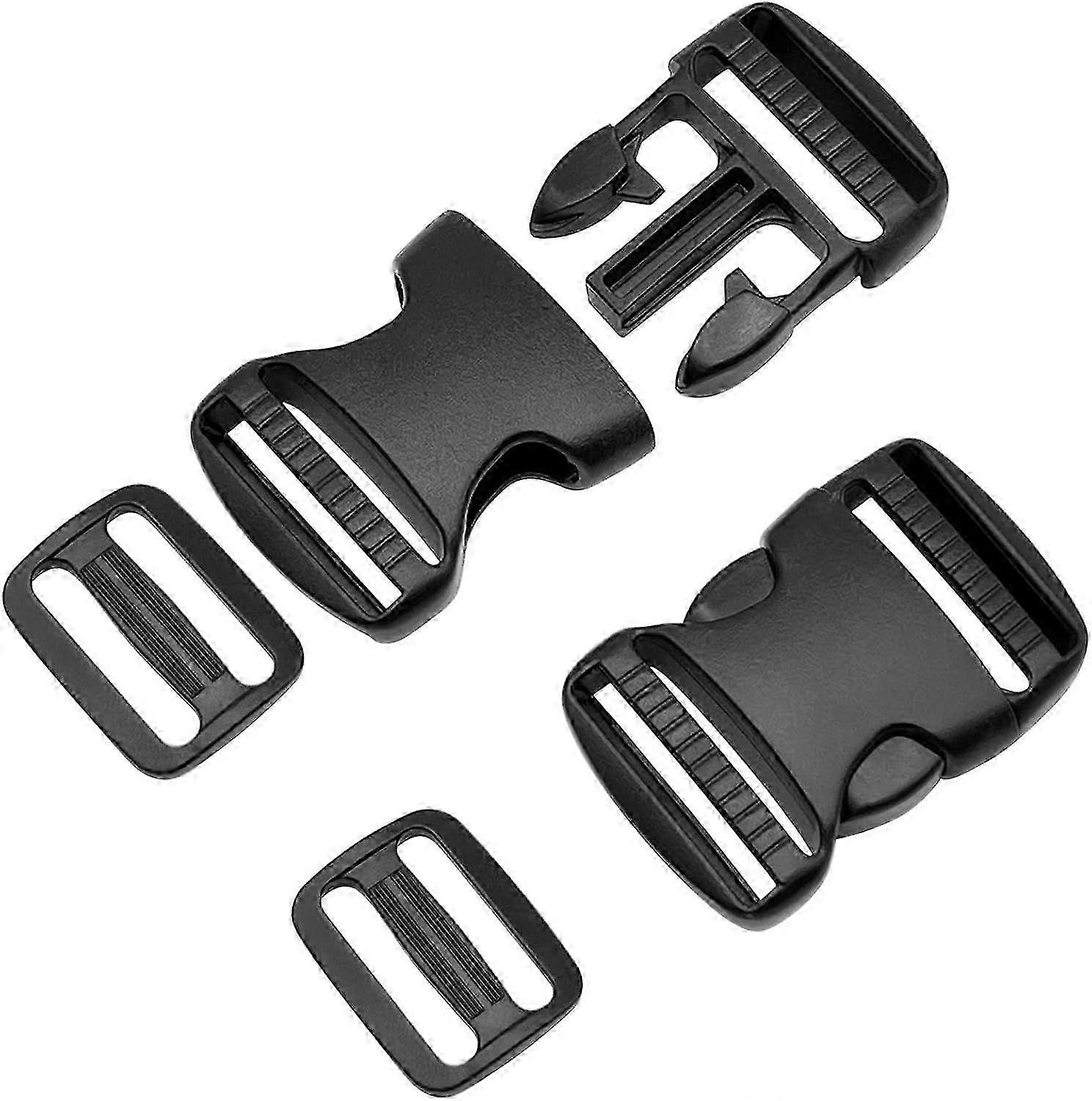 2 Set 50mm/2inch Plastic Side Release Buckles and Tri-Glide Strap Slider Clips Slides Flat