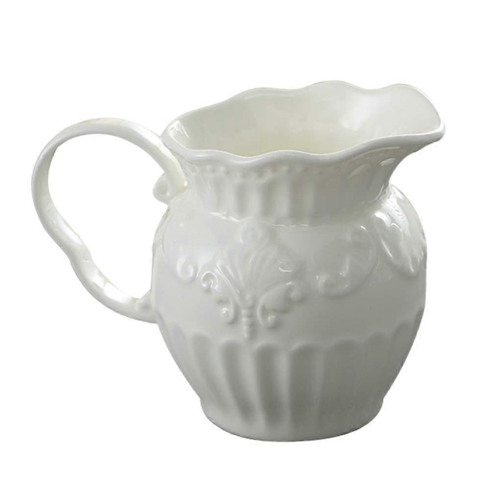 Ceramic Milk Frothing Pitcher White Latte Art Jug with Ergonomic Handle and Precision Pour Spout
