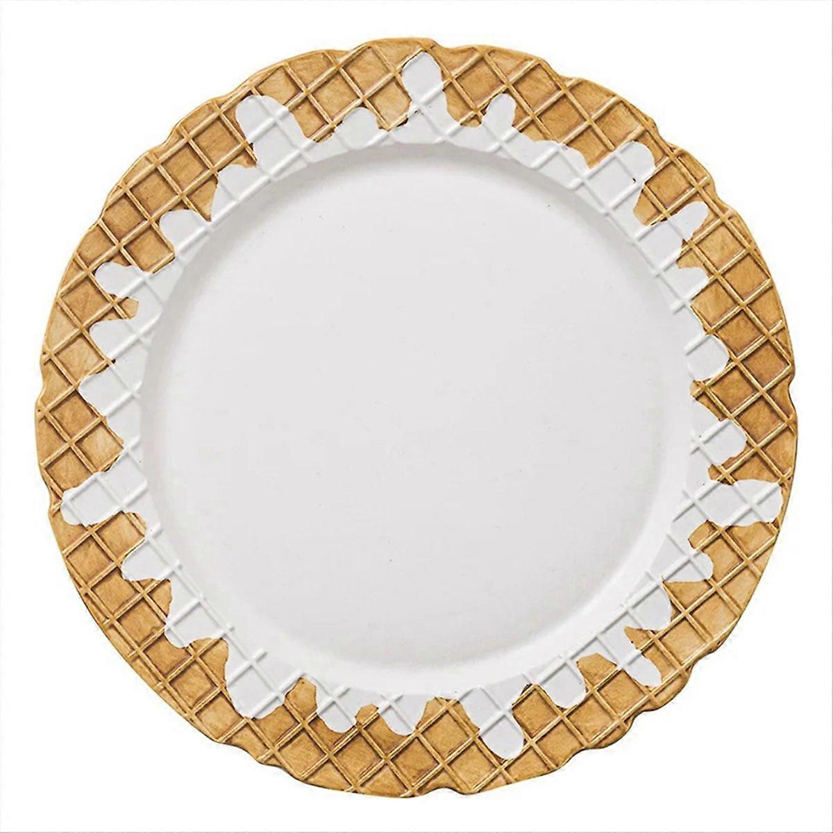 Cute Ceramic Office Dessert Plate,White,Sugar Cone Plate