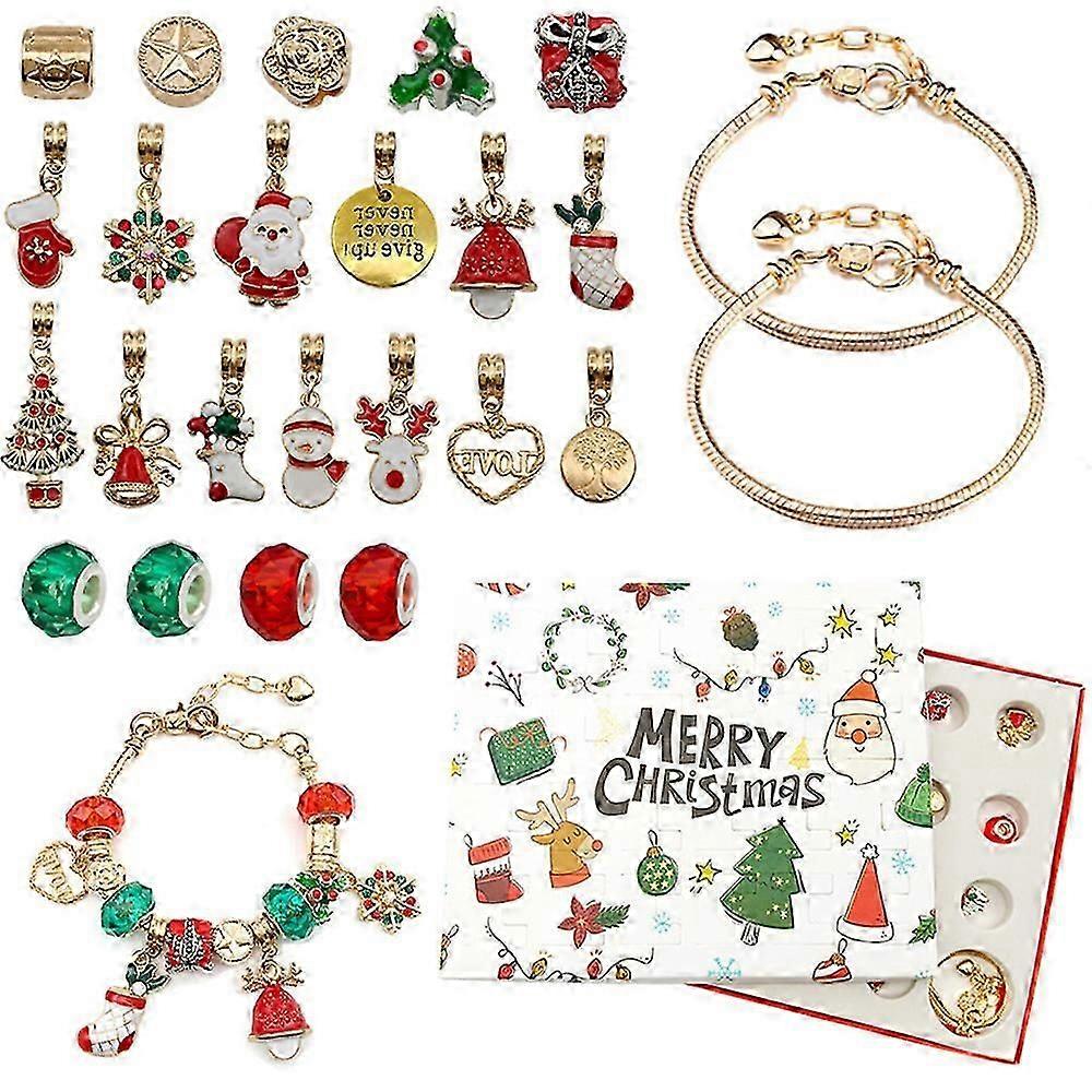 24 Days Charm Bracelet DIY Making Kit 2022 Christmas Countdown Advent Calendar for Kids Xmas Gift