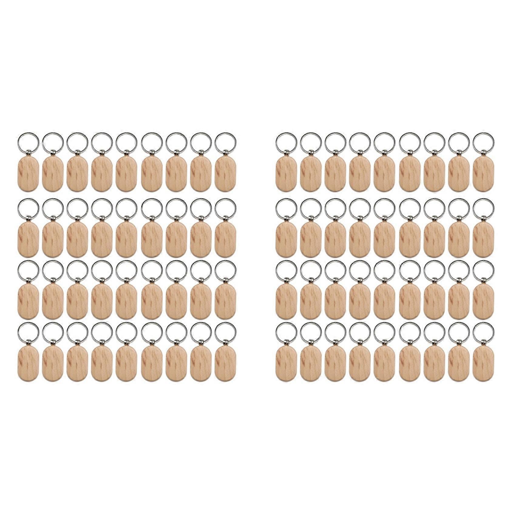 100 Pieces Blank Wooden Key Tag Key Engraving Blanks Unfinished Wood Keychain Key Ring Key Tags for DIY Crafts Style 16
