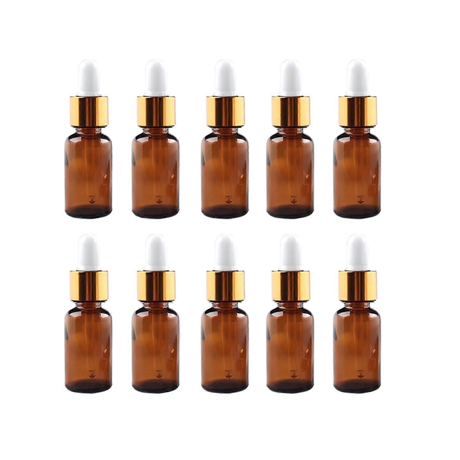 10 Pack 10ml Amber Glass Dropper Bottles with Golden Lids, UV Protection, Leakproof for Essential Oils